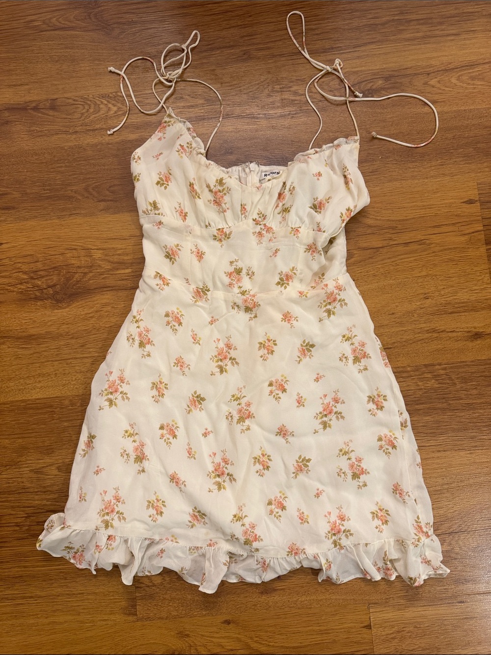 Reformation Cream and Pink Mini  Sundress with Tie Straps